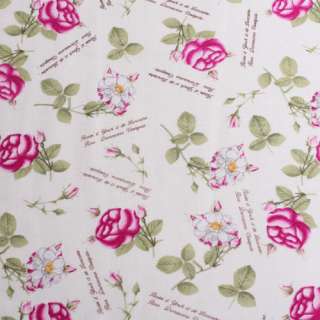 Oxford Cotton flowers upholstery fabric Pink Roses  