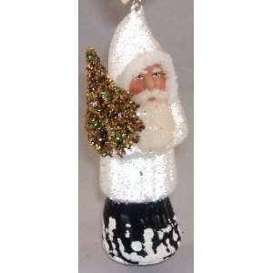  White Beaded Ino Schaller Paper Mache Santa Ornament: Home 