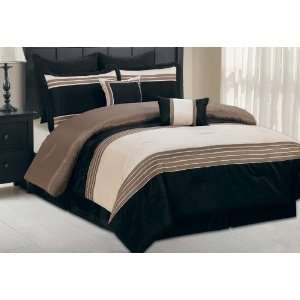   Queen Manolo Taupe and Black Comforter Bedding Set: Home & Kitchen
