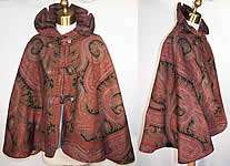 Antique Victorian Wool Jacquard Paisley Shawl Stand Up Collar Cloak 