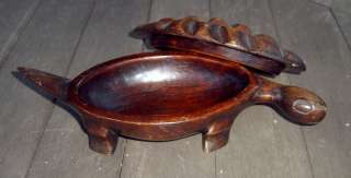 African Hand Carved Wood Turtle Box with Lid  