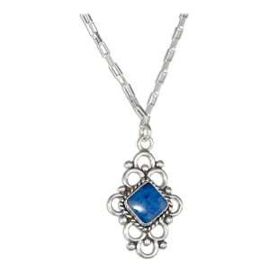   Silver 18 inch Fancy Diamond Shape Denim Lapis Necklace. Jewelry