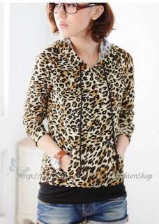 Womens Trench Leopard Hoodie Pullover Hooded Sweatshirt  