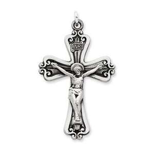  Sterling Silver Antiqued INRI Crucifix Pendant: Jewelry