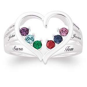  Silvertone Mothers Heart Birthstone & Name Ring: Jewelry