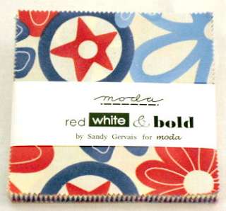 RED WHITE & BOLD 5 Moda Charms / Quilt Squares  