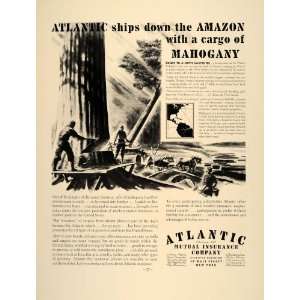  1937 Ad Atlantic Insurance Mahogany Tree Logging  