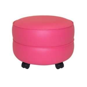  Round Ottoman Material Vinyl   Hot Pink