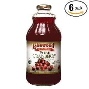Lakewood Organic PURE Cranberry Juice, 32 Ounce Bottles (Pack of 6 