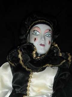 15 Pierrot doll with B/W clothes porcelian head/limbs  