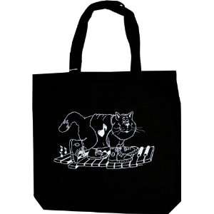  Black tote bag with boogie cat on keyboard Musical 