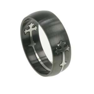  Mens Black Steel Double Cross Ring: Jewelry