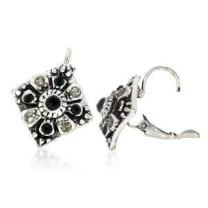   & CZ Charm Folded Hoop Earrings Jewellery   Silver & Black Jewelry