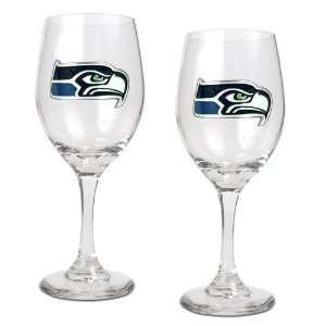  Seattle Seahawks 2 Piece NFL Wine Glass Set: Kitchen 