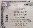1929 $20 NATIONAL BANK NOTE ★ PEOPLES NTL BANK of LEBANON ★ PA 
