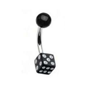  Black Dice Belly Button Navel Ring with Surgical Steel Bar 