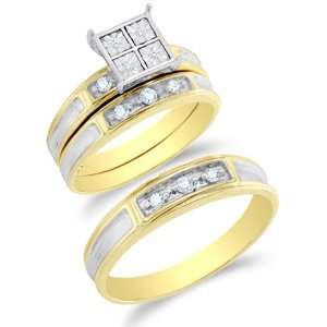 Size 9   10K Two Tone Gold Diamond Mens and Ladies His & Hers Trio 3 