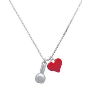  3 D Silver Nail Polish and Red Heart Charm Necklace 