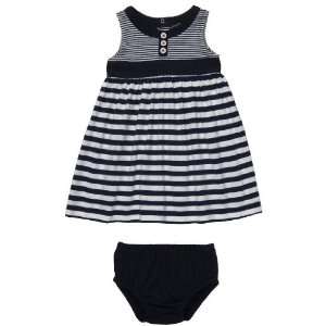   Cotton Knit Sleeveless Dress Set Navy/White Stripe (6 Months): Baby