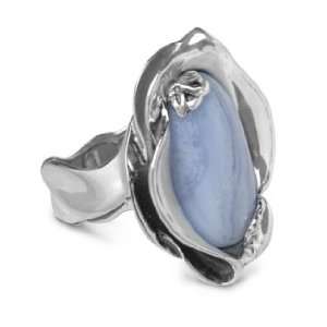   Sterling Silver Blue Lace Agate Elongated Calla Lily Ring: Jewelry