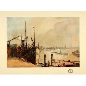  1903 Print Thames River England Boat Steam Watercolor 