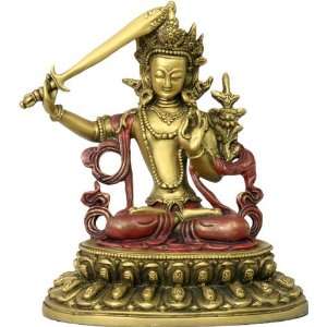  Manjusri Wisdom and Awareness Statue, Gold and Red