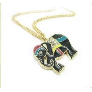Boho enamel colourful elephant pendant gold tone long necklace jewelry