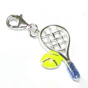   Tennis Racket Ball Dangle For European Clip On Charm Bracelet W
