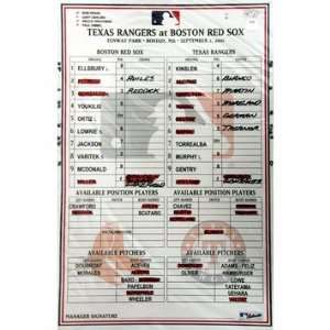  Rangers at Red Sox 9 02 2011 Game Used Lineup Card 
