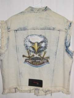 Vintage HARLEY DAVIDSON Eagle BLEACHED DENIM VEST XL  