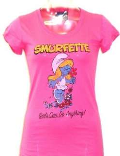  Smurfs Smurfette Girls Can Do Anything Womens Vintage Pink 