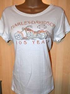 NWT Harley White Scoop Neck Bling Motorcycle Top Shirt L  