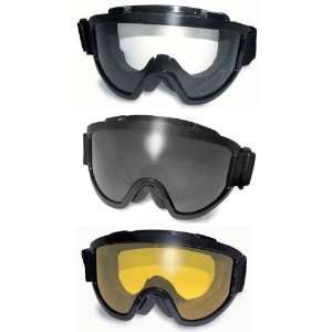  Three (3) Pairs Windshield Padded Goggles Clear, Smoke 