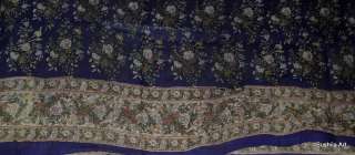  Blue AO Rose Flowers Print Gorgeous Pure Silk Indian Vintage Saree 