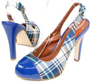 Blue Plaid Slingback High Heel Pump Women Shoes 9 us  