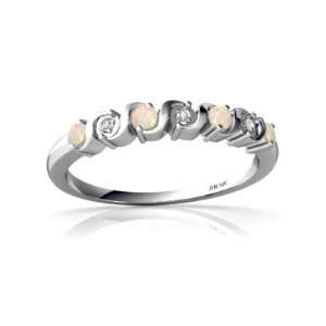  14K White Gold Round Genuine Opal Ring Size 4: Jewelry