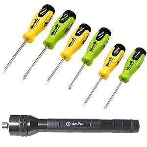 Ampros 6 piece Floatable Screwdriver Set and LED Flashlight with 