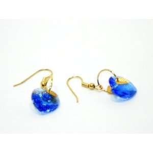 Gold Earrings with Sapphire Swarovski Crystals Artistic 
