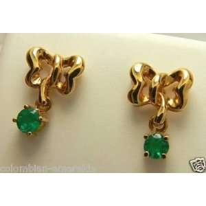  Beautiful Colombian Emerald & Gold Earrings .30cts 18k 
