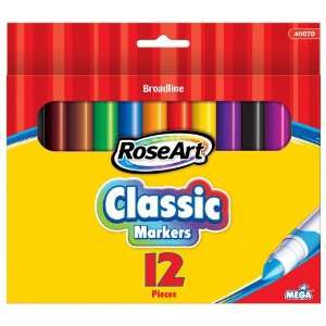  RoseArt Non Washable Classic Broadline Markers, 12 Count 