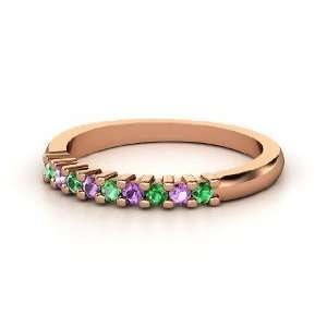  Slim Nine Gem Band Ring, 14K Rose Gold Ring with Emerald 