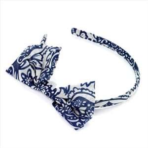  White & Blue Floral Bow Fabric Headband AJ21633 Beauty