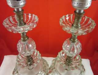  50s Deco Era Fancy Solid Glass Nightstand Vanity Boudoir Lamps  