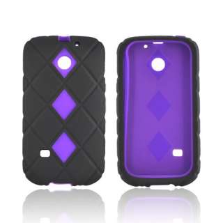 Black Purple Rubberized Dual Layer Hard Silicone Case Cover For Huawei 