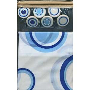   Bubble Fabric Shower Curtain With 12 Matching Hooks White/Blue Bubbles