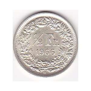  1966 Switzerland 1/2 Franc Coin   Silver Content 83,5% 