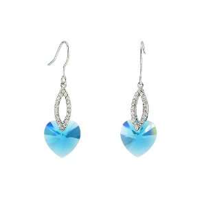  Heart Drop Swarovski Crystal Earrings (Blue) Jewelry