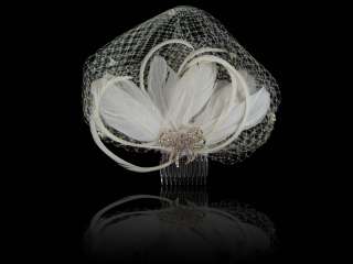 Bridal Headpiece Feather Fascinator Crystal Accent 0141  