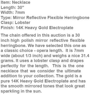 NEW 14K HEAVY GOLD GP CLASSIC 7mm HERRINGBONE 30 NECKLACE FAST FREE 