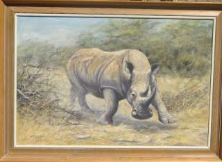 Painting British Artist Kim Brooks White African Rhino  